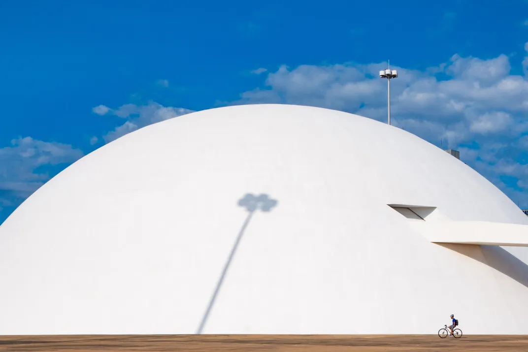 A white, windowless dome is a signature architectural feature of the National Library in Brasília, the nation’s capital.