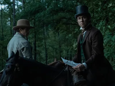 Tobias Menzies (right) as Secretary of War Edwin Stanton in "Manhunt"