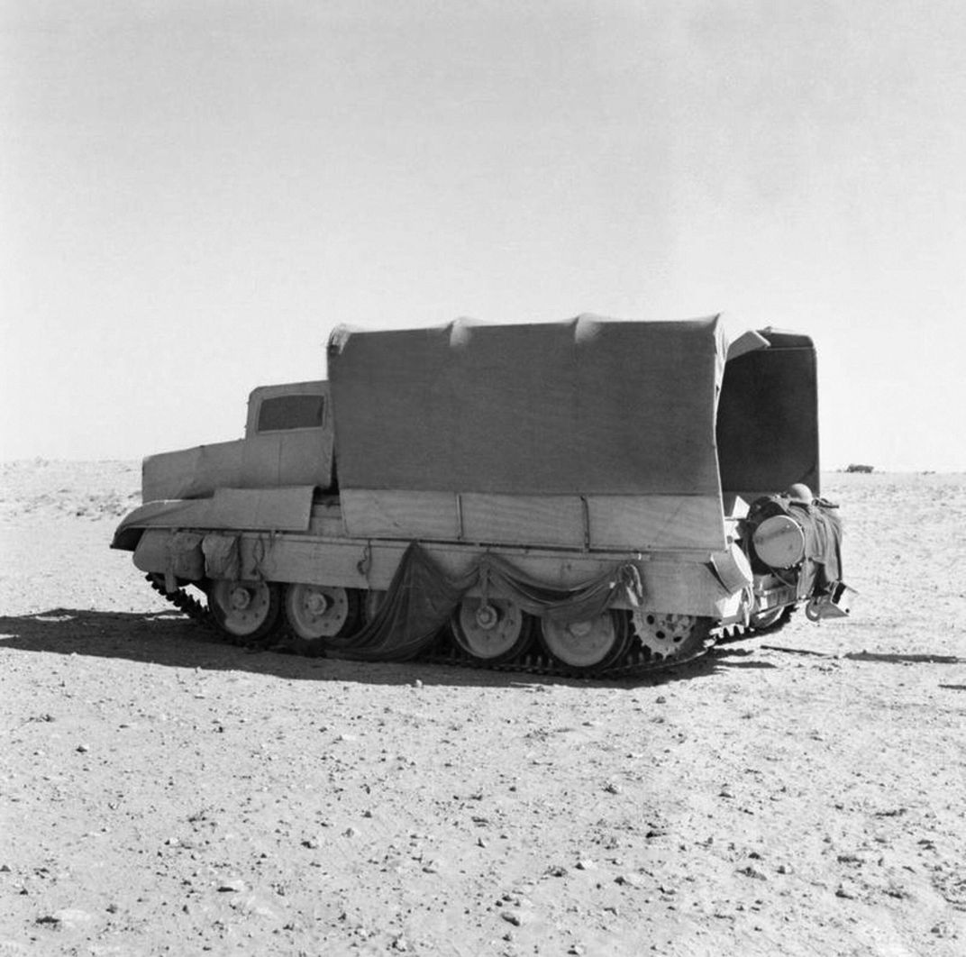 A closed sunshield disguising a tank as a truck