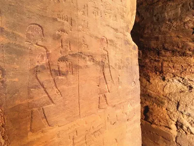 Hieroglyphs line the walls in a shrine
to the goddess Hathor at Serabit el-Khadim. 
